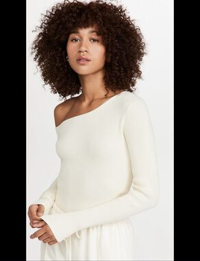 LAPOINTE Women's Cream White Ribbed One-Shoulder Long Sleeve Sweater Top XS